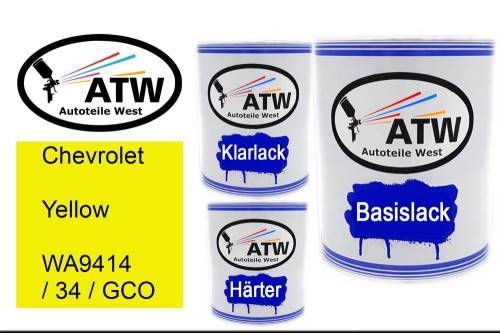 Chevrolet, Yellow, WA9414 / 34 / GCO: 1L Lackdose + 1L Klarlack + 500ml Härter - Set, von ATW Autoteile West.